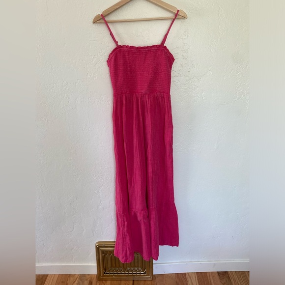 New Anthropologie✨Marisol Smocked Gauze Maxi Dress- Medium Pink - Picture 3 of 11